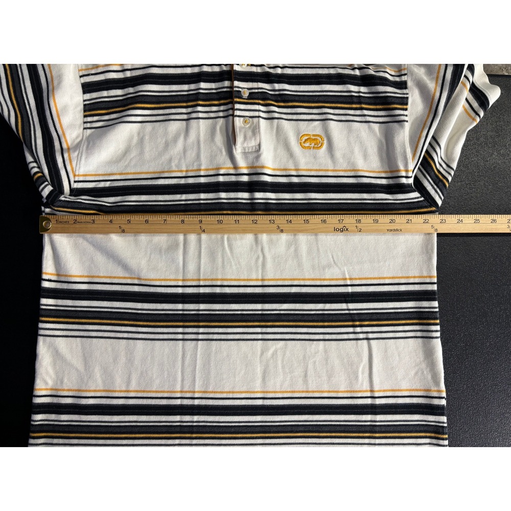 Ecko Unltd Mens 2XL Striped Polo Shirt White Black Orange Rhino Logo Streetwear - Picture 3 of 11